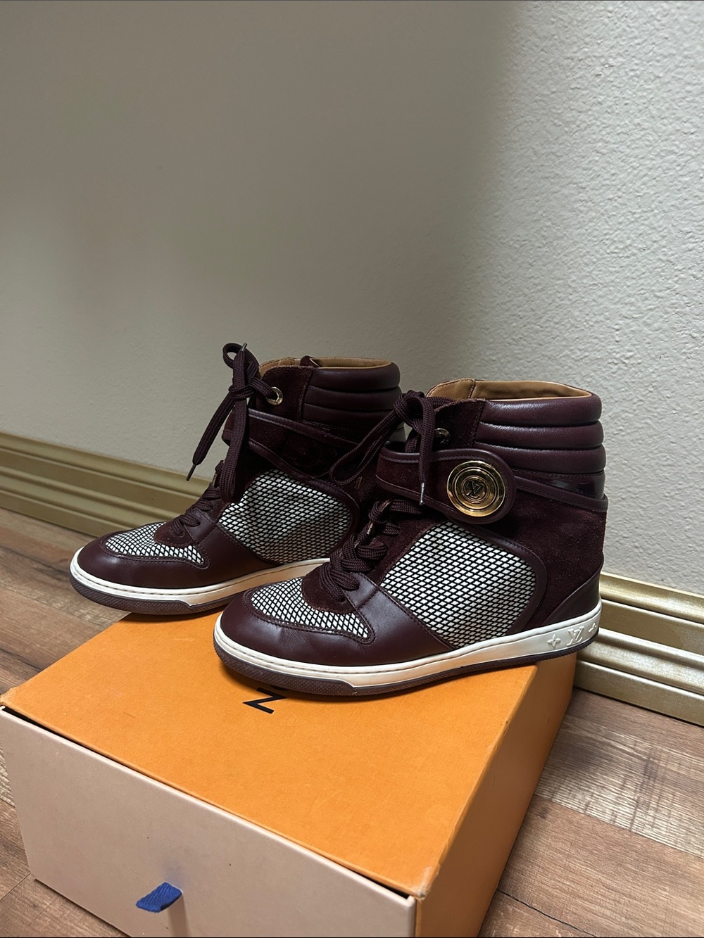 Louis Vuitton Burgundy and White High-Top Sneakers